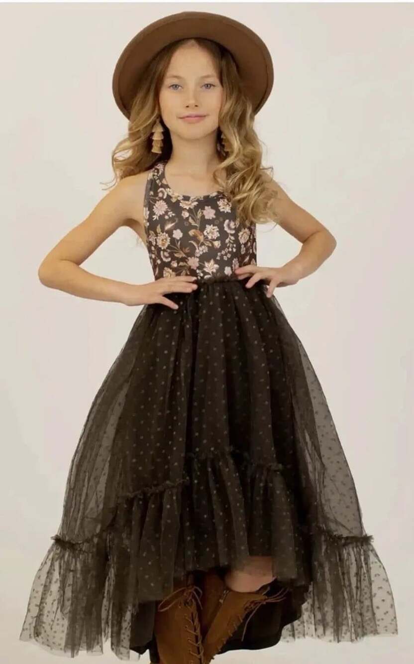 Joyfolie Averie Dress Size 14 Floral Black Tulle High Low